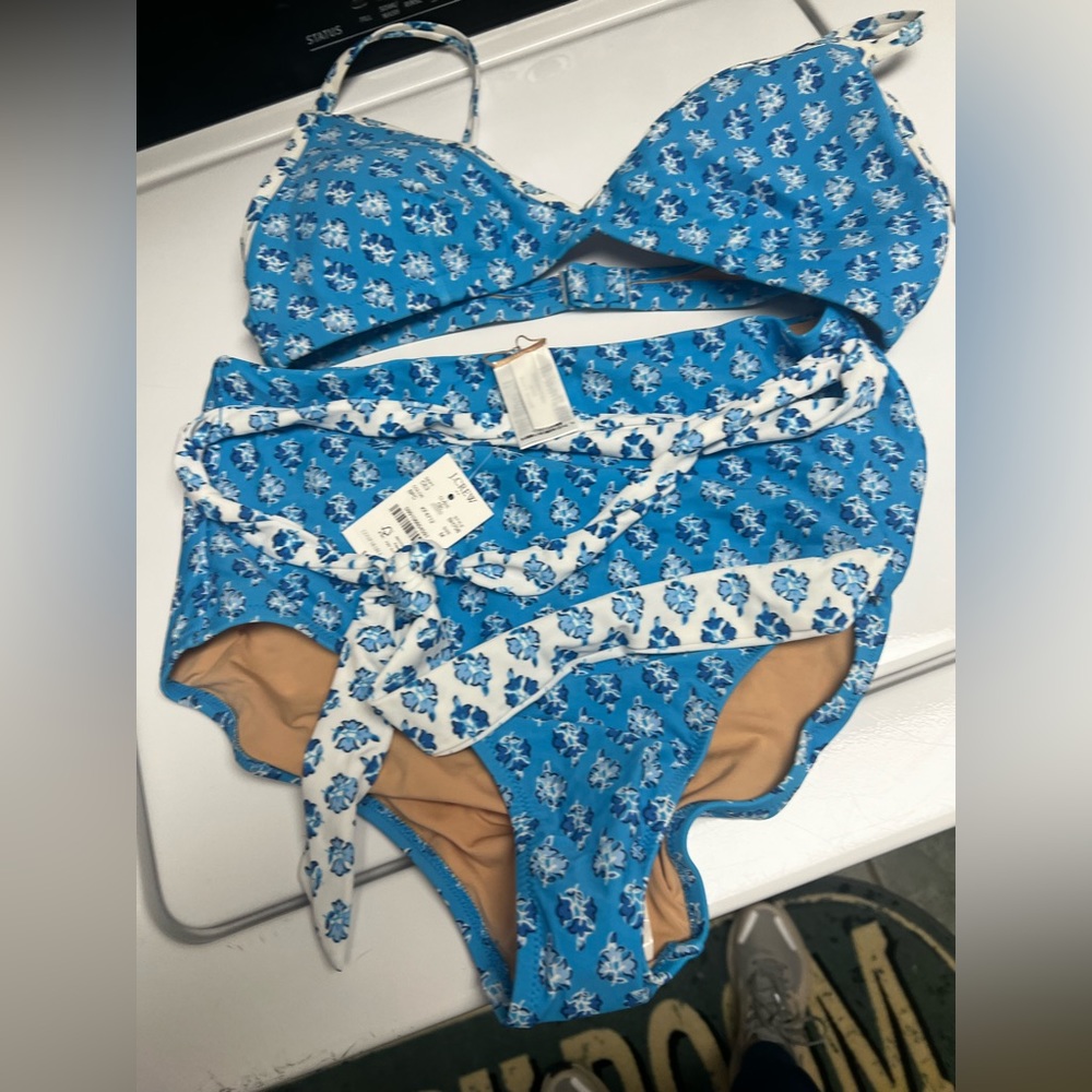 J crew blue floral bathing high waisted bikini